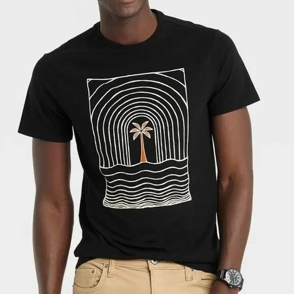 Goodfellow Tshirt XXL Black Casual Mens Palm Tree Tropical Standard Fit Crewneck - Picture 4 of 11